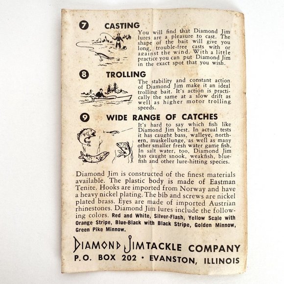 Vintage Diamond Jim Spinning Lures Insert Brochure 9 Reasons Why Catch More Fish - Picture 2 of 5